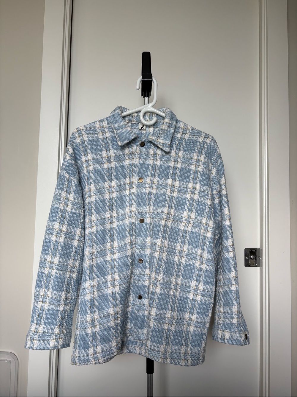 Chanel Style Blue&White Plaid Tweed Jacket in US Woman XL